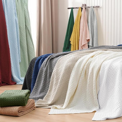 PHF 100% Cotton Waffle Weave Blanket King Size for Bed, Soft Lightweight & Breathable for Spring and Summer, All-Season Comfort, Luxury Aesthetic Blanket for Home Decor, 108"x90", Blue Sapphire