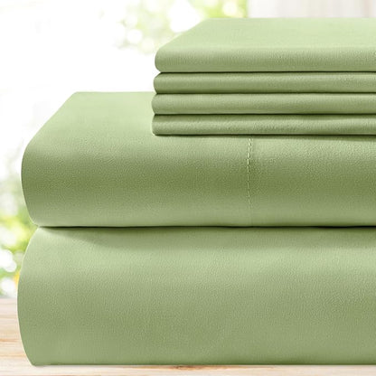 BYSURE 6 Pieces Bed Sheets Set(Queen, Green Sage) - Hotel Luxury Super Soft 1800 Thread Count 100% Microfiber Sheets with Deep Pockets, Wrinkle & Fade Resistant