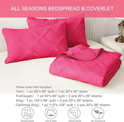 Exclusivo Mezcla Oversized King Quilt Set- Hot Pink Cal King Quilts Bedding Set with 2 Pillow Shams, Modern Bedspread with Striped Pattern, Soft Lightweight Bedspreads Coverlets for All Seasons
