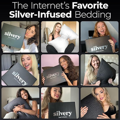 Silvery Silver Infused Bed Sheets Set - Ultra-Soft Temperature-Regulating Fabric with Self-Cleaning Technology™ That Stays Fresh 3X Longer for Hygienic Sleep