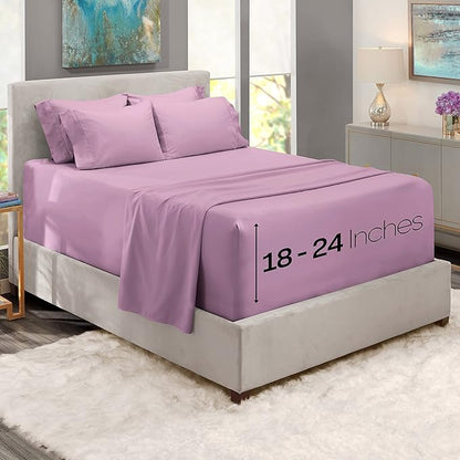 Hearth & Harbor Extra Deep Pocket Sheets - Fits Mattress 18-24 Inches Deep - Extra Deep Pocket Twin XL Sheets Sets - 4 Piece Twin XL Size - Lavender Dream