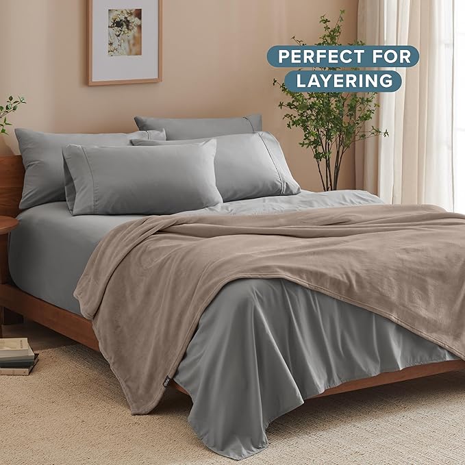 Bare Home Fleece Blanket - Twin/Twin Extra Long - Ultra-Soft Lightweight for Bed, Sofa, and Couch - Luxury Microplush - Cozy Warm Blanket (Twin/Twin XL, Taupe)