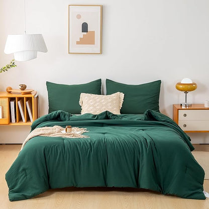 COTTEBED Ultra-Soft Polycotton Bedding Comforter Set Twin XL/Twin Size - Hunter Forest Green Cozy Lightweight Solid Bed Quilt Blanket for Kid Teens School College Dorm All Season Use - Emerald Green