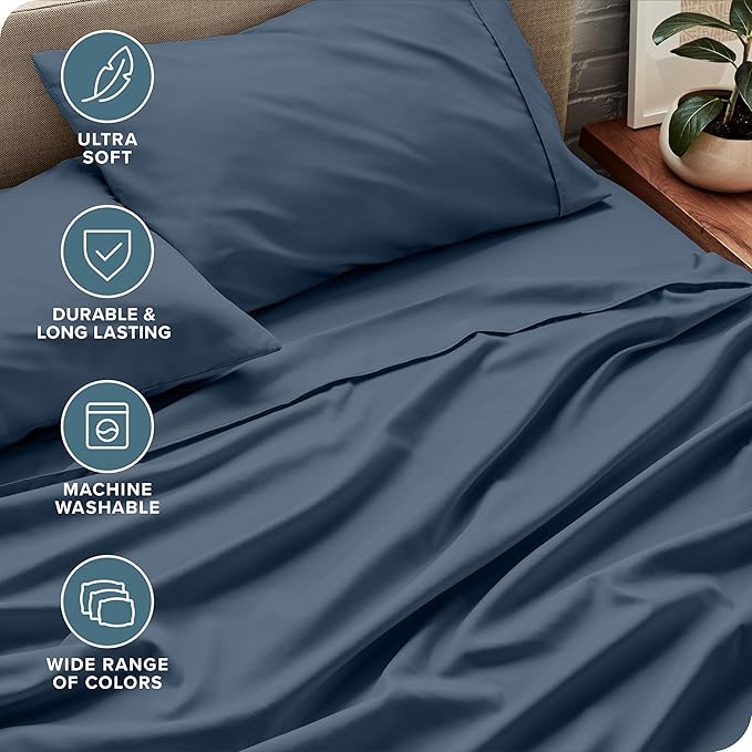 Bare Home Full Sheet Set - 1800 Ultra-Soft Microfiber Full Bed Sheets - Double Brushed - Deep Pockets - Easy Fit - 4 Piece Set - Bedding Sheets & Pillowcases (Full, Bering Sea)