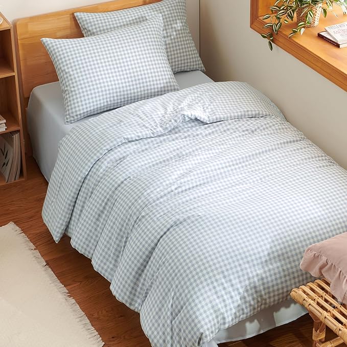 Nayoroom Gingham Comforter Set Full Size Blue Plaid Checkered Dorm Bedding Set 3 Pieces Soft Lightweight Farmhouse Grid Comforter for All Seasons (1 Comforter, 2 Pillowcases)