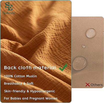 SE SOFTEXLY Muslin Duvet Cover Queen Size, 100% Washed Cotton Duvet Cover Set, Ultra Soft Comforter Cover Linen Like, 3 Pieces Minimalist Gauze Duvet Cover with 2 Pillowcases, 90"x90", Pumpkin