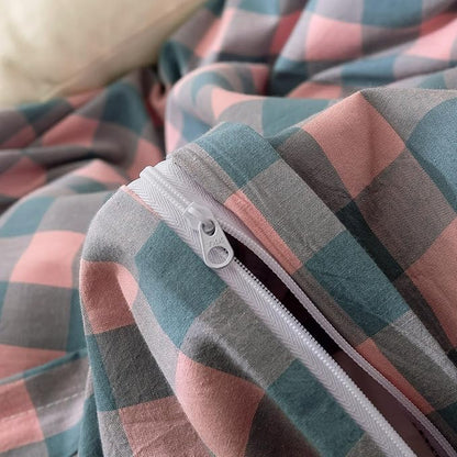 VM VOUGEMARKET Gingham Duvet Cover Set King 3 Pieces Washed Cotton Pink Purple Blue Plaid Checkered Printed Comforter Cover with Zipper Soft Lightweight & Breathable Quilt Cover Set