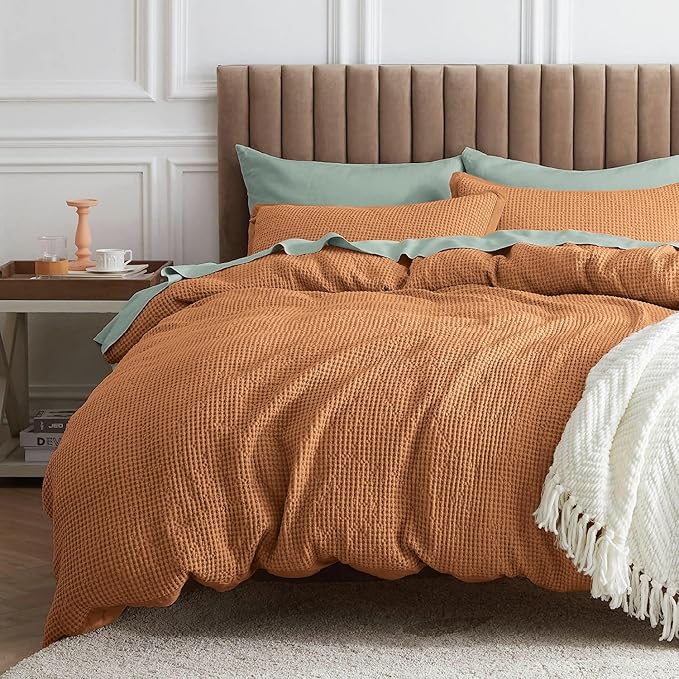 Bedsure Waffle Comforter Set Queen, Hazel Soft Bedding, Waffle Weave Bed Set, 3 Pieces, 1 Comforter (90"x90") and 2 Pillow Shams, Cotton Shell and Polyester Lining for All Seasons