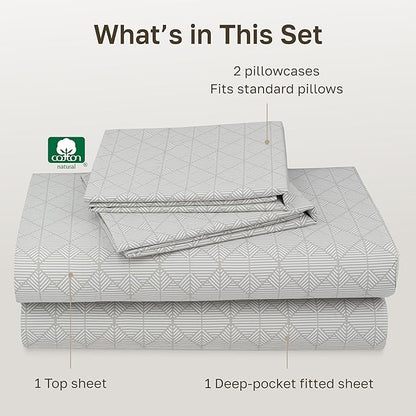 California Design Den Full Size Bed Sheets Set - 400 Thread Count Sateen, Natural 100% Cotton Sheets Full Size, Deep Pocket and Durable Bedding Set - Taupish-Sage Crosshatch