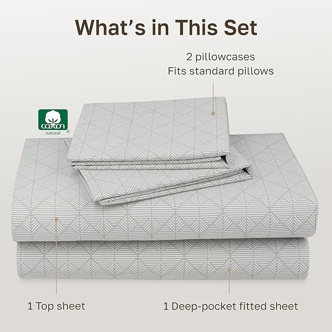 California Design Den Queen Sheet Set - 400 Thread Count Sateen, Natural 100% Cotton Sheet Set Queen Size, Deep Pocket and Durable Bedding - Taupish-Sage Crosshatch