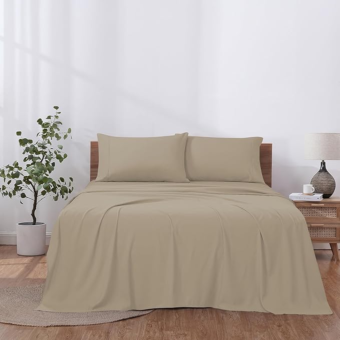 Modern Threads Soft Microfiber Solid Sheets - Luxurious Microfiber Bed Sheets - Includes Flat Sheet, Fitted Sheet with Deep Pockets, & Pillowcases Taupe Queen