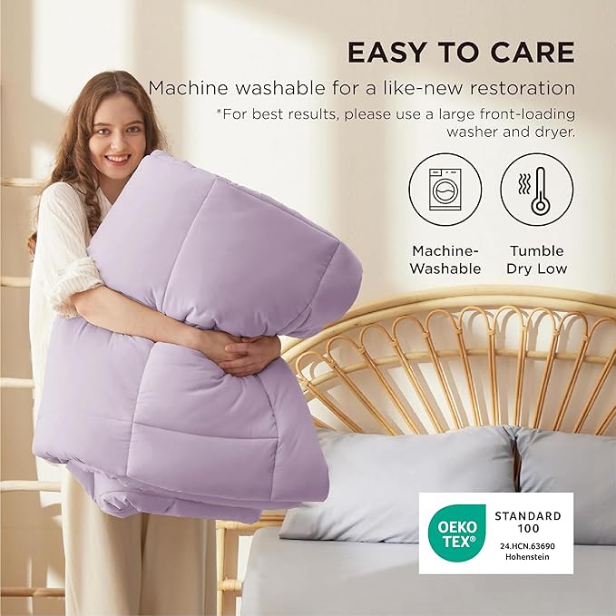 Bedsure Comforter Duvet Insert - Quilted Comforters Twin XL Size, All Season Duvet, GentleSoft Down Alternative Bedding Blanket, with 8 Tabs, Gifts for Women/Men, Light Purple, Twin XL 92 x 68 Inches