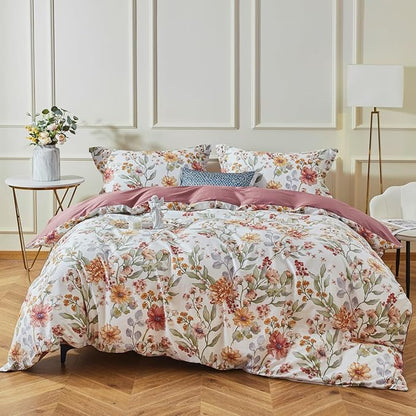OAITE Duvet Cover Set,100% Cotton Comforter Cover with Floral Pattern Duvet Cover Set,Soft Bedding Set Includes with 3 Piece (2 Pillow Shams,1 Duvet Cover)