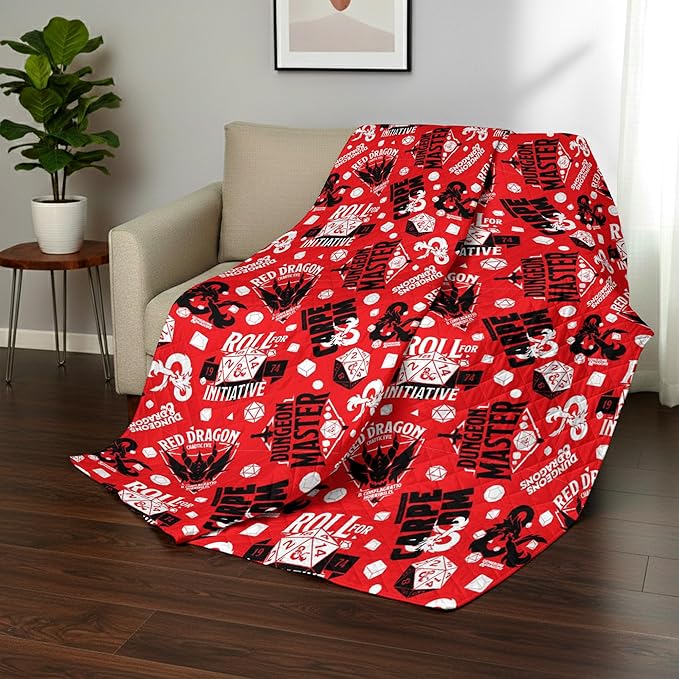 Northwest Dungeons & Dragons Roll for Initiative Full/Queen Quilted Blanket, Comfy Throw, Soft Lightweight Bedding for Bed, or Couch, 90 x 90 inches