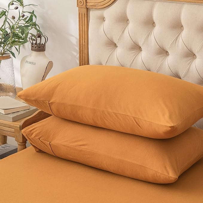 PURE ERA Jersey Knit Pillowcases 100% T-Shirt Cotton Super Soft Comfy Breathable, Set of 2, King 20" x 36", Solid Burnt Orange