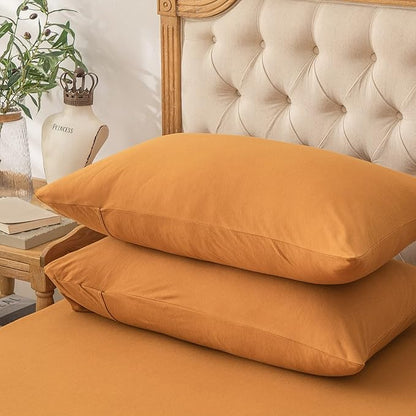 PURE ERA Jersey Knit Pillowcases 100% T-Shirt Cotton Super Soft Comfy Breathable, Set of 2, King 20" x 36", Solid Burnt Orange