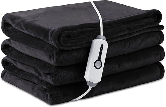 Electric Heated Blanket Twin Size 62"×84", Breathable & Luxurious Flannel, Soft Warm Gift with Over-Heat Protection, 4 Heating Levels & 10 H Auto Shut Off, Machine Washable，Dark Grey