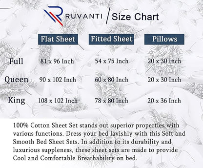 RUVANTI 100% Cotton Sheets – Twin Size Percale Bedding, Cooling & Breathable Floral Design, Durable with a Crisp, Soft & Comfortable Feel, 16" Deep Pocket, 3-Piece Set, Dandelion
