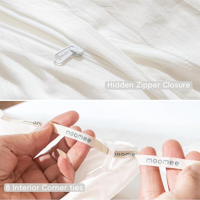 MooMee Bedding Duvet Cover Set 100% Washed Cotton Linen Like Textured Breathable Durable Soft Comfy (Solid Off White, Super King Plus 120"x120")