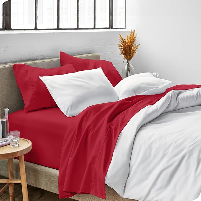 Bare Home Twin XL Sheet Set - 1800 Ultra-Soft Microfiber Twin Extra Long Bed Sheets - Double Brushed - Deep Pockets - Easy Fit - 3 Piece Set - Bedding Sheets & Pillowcases (Twin XL, Red)