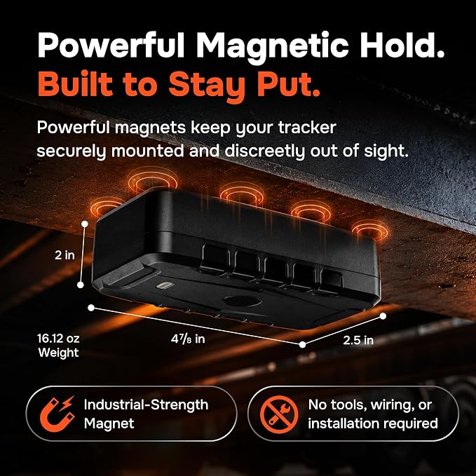 GPS Tracker for Vehicles, No Subscription, No Monthly Fee | Up to 1-Year Battery, IP67, Real-Time Location, Speeding Monitoring, Route History, Geofence