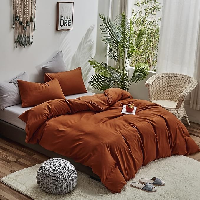 Houseri Burnt Orange Comforter Set Queen Rust Bedding Sets Queen Size Terracotta Comforters Comfy Caramel Brown Solid Color Comforter Sets for Women Men Boys Girls Soft Reddish Brown Bed Quilts Queen