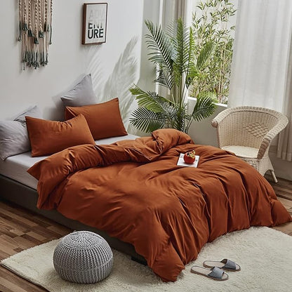 Houseri Burnt Orange Comforter Set Queen Rust Bedding Sets Queen Size Terracotta Comforters Comfy Caramel Brown Solid Color Comforter Sets for Women Men Boys Girls Soft Reddish Brown Bed Quilts Queen