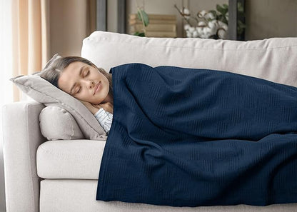 Utopia Bedding Navy 100% Cotton Blanket [Twin Size - 90x72 Inch] Lightweight, Soft and Breathable Thermal Blanket for All Seasons