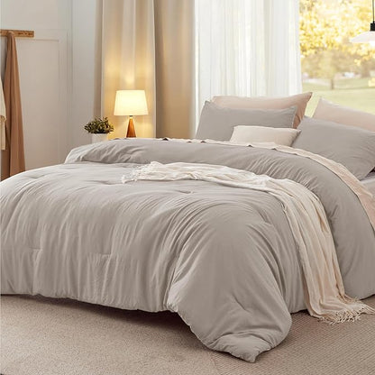Bedsure California King Comforter Set, Linen Soft Prewashed Bedding for All Seasons, 3 Pieces GentleSoft™ Bed Set, 1 Lightweight Comforter (104"x96") and 2 Pillowcases (20"x36")