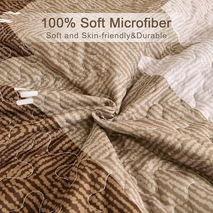 Dintszyayue Bohemian Quilt Set King Size,3 Pieces Aztec Texture Bedding Coverlet Set Brown Boho Bedspread Coverlet Set Geometric Pattern Lightweight Quilt Bedding Set for All Season (Brown,90"x103")