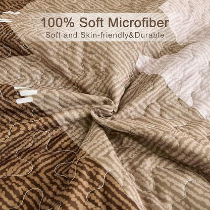 Dintszyayue Bohemian Quilt Set King Size,3 Pieces Aztec Texture Bedding Coverlet Set Brown Boho Bedspread Coverlet Set Geometric Pattern Lightweight Quilt Bedding Set for All Season (Brown,90"x103")