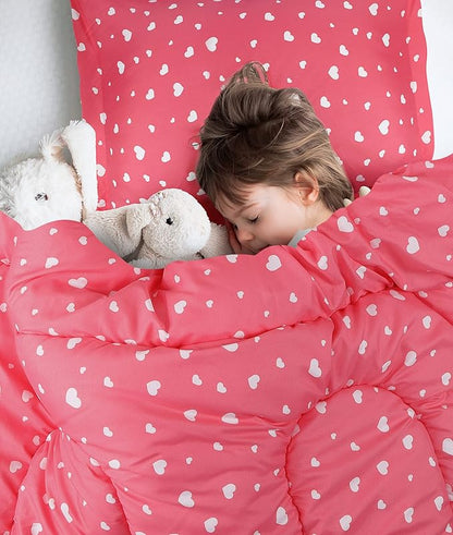 Utopia Bedding Heart Pink Kids Comforter Set with 2 Pillow Shams, 3 Piece Soft Microfiber Twin Bed Comforter with Pillow Shams, Printed Kids Bedding for Boys and Girls, Breathable,Easy Care