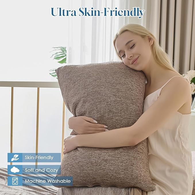 CHOSHOME Cooling Pillow Cases Zipper Pillow Covers Q-Max > 0.45 Zippered Pillowcases for Hot Sleepers, Soft, Breathable, Skin-Friendly, 2 Pack (Queen, 20"x30", Brown)