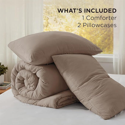 Bedsure Queen Comforter Set, Brown Soft Prewashed Bedding for All Seasons, 3 Pieces GentleSoft™ Bed Set, 1 Lightweight Comforter (90"x90") and 2 Pillowcases (20"x26")