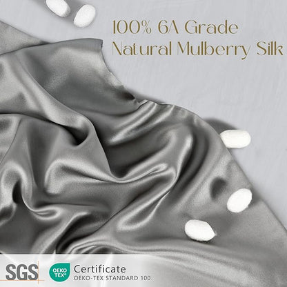 ZIMASILK 100% Pure Mulberry Silk Pillowcase for Hair and Skin Health,Soft and Smooth,Both Sides Premium Grade 6A Silk,600 Thread Count,with Hidden Zipper,1pc (Queen 20''x30'', Gray)