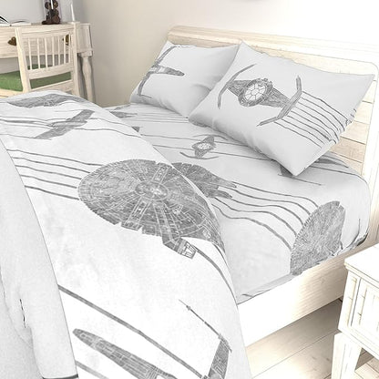 Jay Franco Kids Sheet Set with Fitted, Flat Sheets & Pillow Cover - Ultra-Soft Bedding with Pillowcase for Room Decor, White - Star Wars, 4 Piece Full