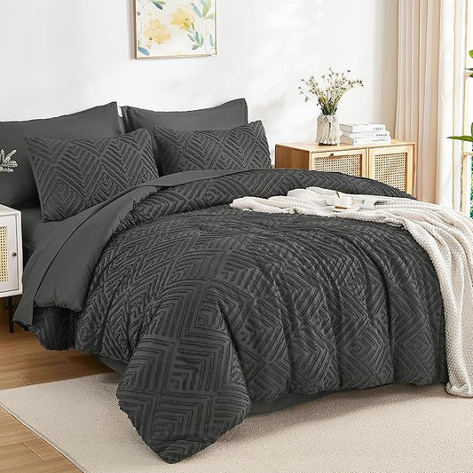 Andency California King Comforter Set Dark Grey - 7 Pieces Bed in a Bag Cal King Bedding Comforter Sets, Tufted Lightweight Fluffy Bed Set with Comforter, Sheets, Pillowcases & Shams