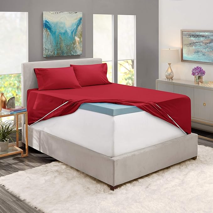 Hearth & Harbor Extra Deep Pocket Sheets - Fits Mattress 18-24 Inches Deep - Extra Deep Pocket Full Size Sets - 6 Piece Full Size - Full - Burgundy