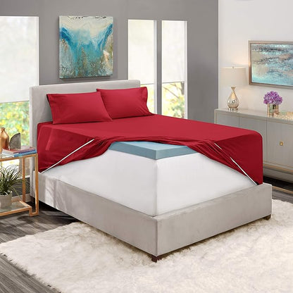 Nestl Full Size Sheet Set, 4 Piece Extra Deep Pocket (18-24 inches), Microfiber, Hotel Luxury, Soft, Breathable, Wrinkle-Free, Easy to Care, Burgundy Red