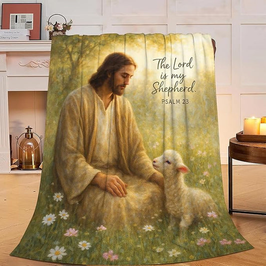 Christian Jesus Lamb Blanket Super Soft Warm Fluffy Fleece Flannel Religious Bible Throw Blanket Cozy Fuzzy Plush Stuff Bedding Blankets Gifts for Women Kids Boys Girls Adults 50"X40"