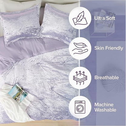 Comfort Spaces Juliette Luxe Comforter Set Velvet Lush with Soft Brushed Microfiber Reverse, All Season Cozy Velvet Bedding Sets, Fluffy Comforter Bed Set, Matching Sham, Purple Twin/Twin XL 2 Piece