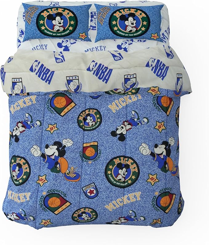 Northwest Disney Mickey Mouse Full Size Comforter Set, 5 Piece Reversible Design Ultra Soft Fade Resistant Microfiber Kids Bedding Set, Officially Licensed