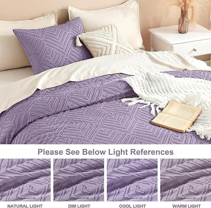 Litanika Grayish Purple Queen Comforter Set, 3 Pieces Tufted Boho Farmhouse Bedding Comforter Sets, Lightweight Fluffy Comforter Bed Set for All Season (90x90In Comforter and 2 Pillowcases)