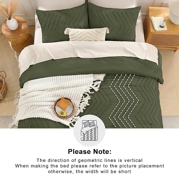 Andency Olive Green Oversized Super King Comforter Set 120x120, Extra Large King Size Comforter Oversize Boho Soft Warm Bedding Comforter Sets, 3 Pieces Aesthetic Chevron Textured Bedding Set