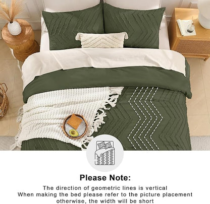 Andency Olive Green Oversized Super King Comforter Set 120x120, Extra Large King Size Comforter Oversize Boho Soft Warm Bedding Comforter Sets, 3 Pieces Aesthetic Chevron Textured Bedding Set