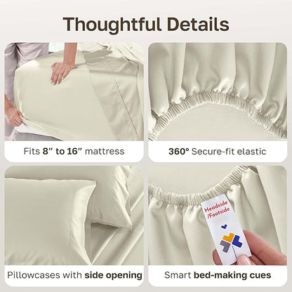 California Design Den Full Size Sheet Set - 100% Cotton, 500 Thread Count Sateen, Deep Pocket Bed Sheets with Fitted Elastic Sheet, Soft Luxury - Ivory (Creamy Beige Tone)