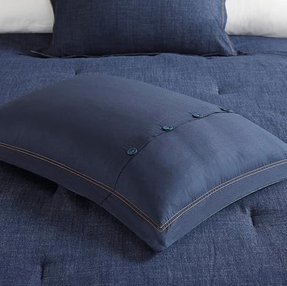 Woolrich Rustic Lodge Cabin Comforter Set - All Season Down Alternative Warm Bedding Layer and Matching Shams, Oversized Twin, Perry, Denim Blue