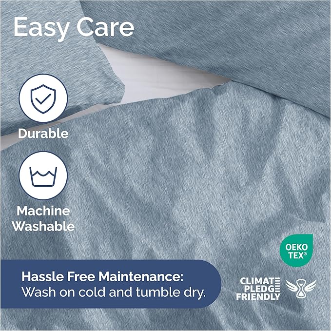 Duvet Cover Full Size Set - Extra Soft Full Duvet Cover 80" x 90" with 2 Pillow Shams - Hotel Luxury, Easy Care & Fade Free with Zipper Closures & Ties - Comfy, Cozy and Breathable (Heathered Blue)