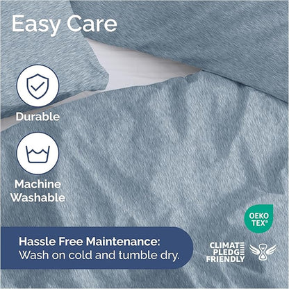 Duvet Cover Full Size Set - Extra Soft Full Duvet Cover 80" x 90" with 2 Pillow Shams - Hotel Luxury, Easy Care & Fade Free with Zipper Closures & Ties - Comfy, Cozy and Breathable (Heathered Blue)