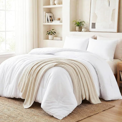 CozyLux Oversized King Comforter Set White, 3 Pieces 120x98 Solid Breathable Quilted Bedding Sets for All Seasons, Luxury Soft Lightweight Bed Set with Down Alternative Comforter and 2 Pillowcases